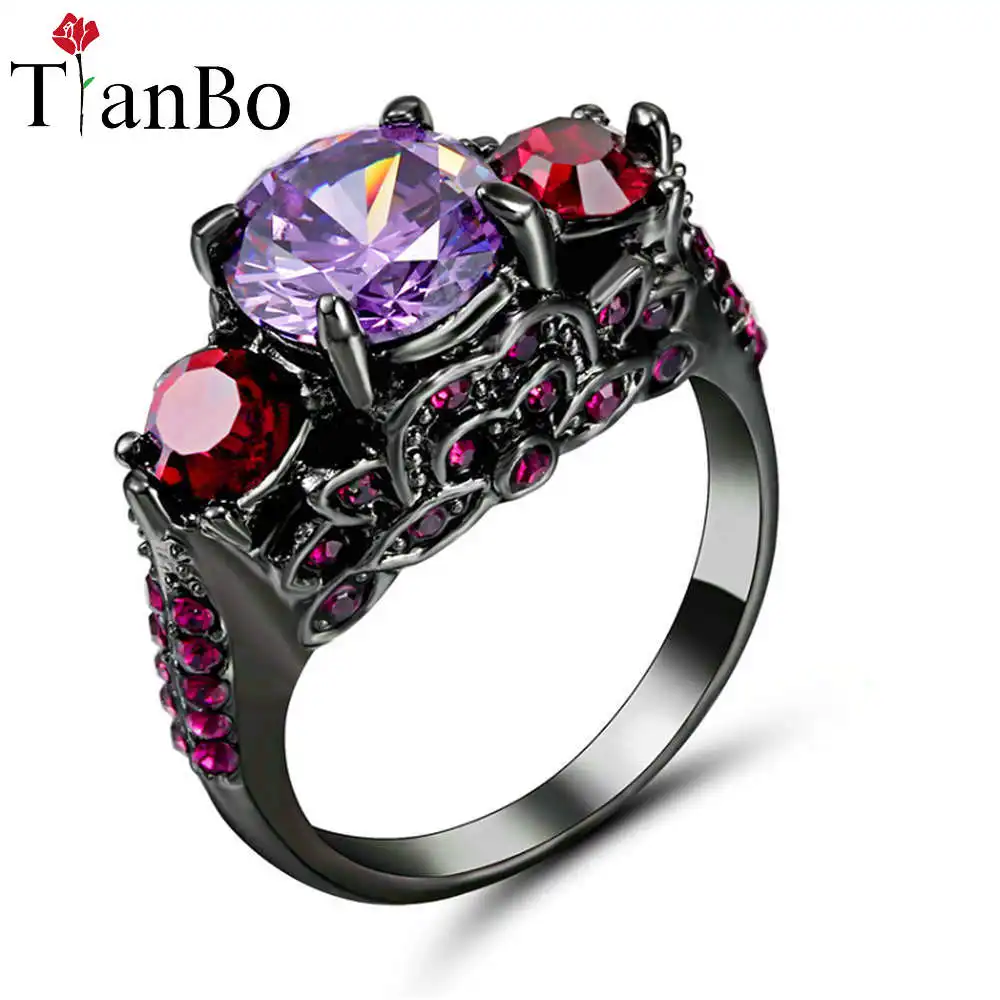 Женское и мужское кольцо TianBo Винтажное с фиолетовым/розовым камнем цвет белый