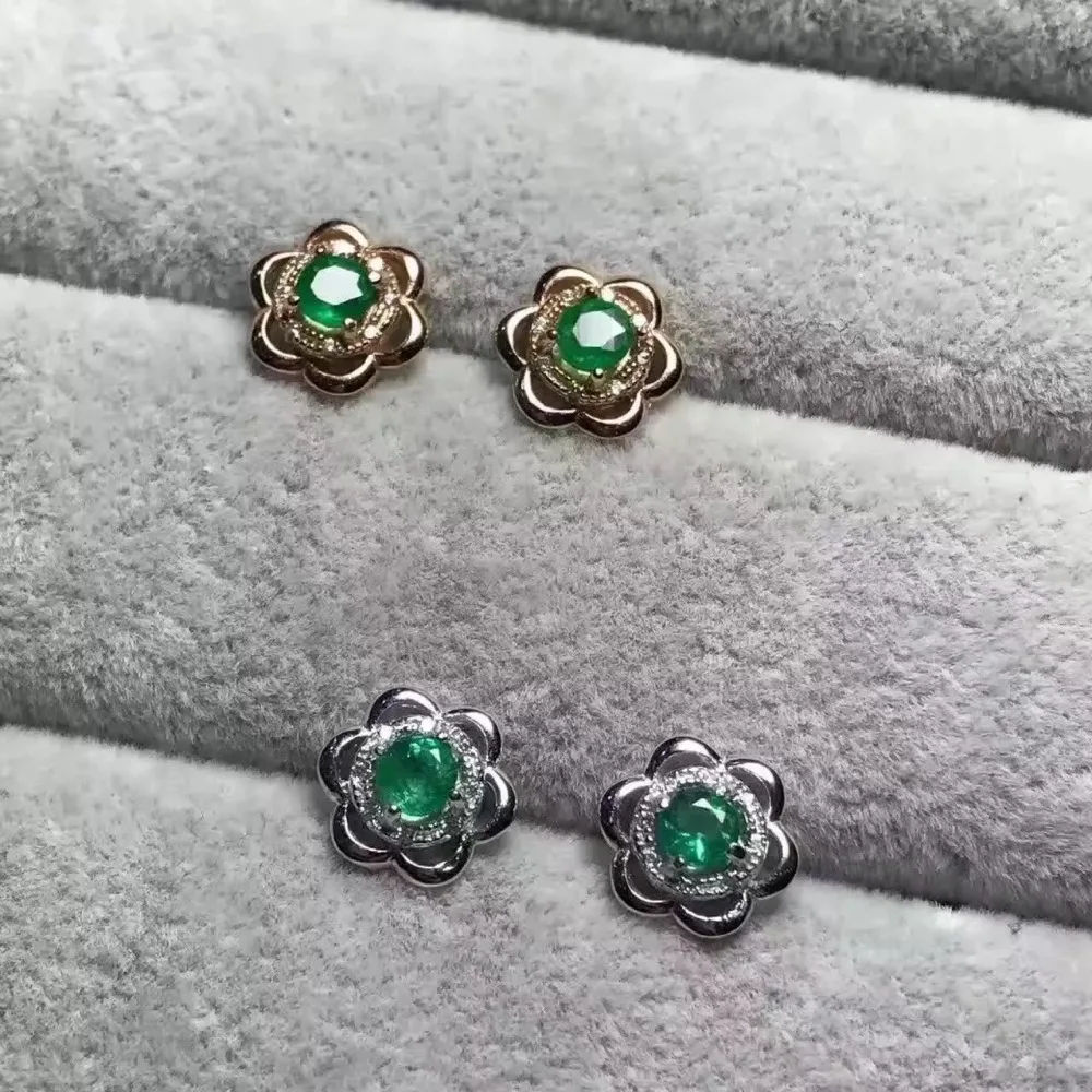 Fidelity natural 4mm Colombia emerald stud earrings s925 silver flowers fine jewelry for women Natural green gemstone | Украшения и