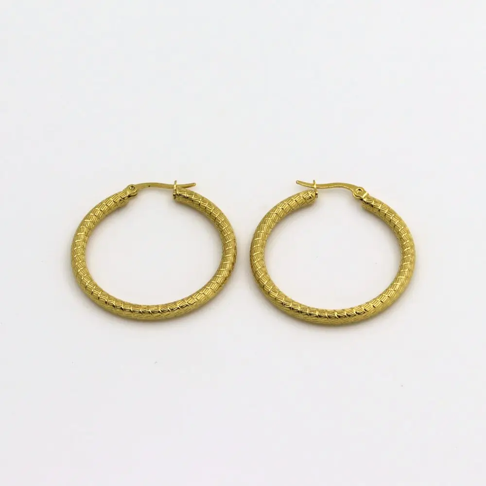 Fashion Jewelry Size 30mm Gold Colour High Quality Fancy Round Circle Hoops Trendy Stainless Steel Hoop Earrings for Women | Украшения и