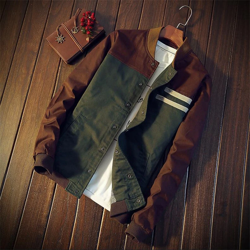 

Autumn Korean Men's Jacket New Cultivate one's morality short paragraph color matching collar jacket male Baseball uniform M-5XL