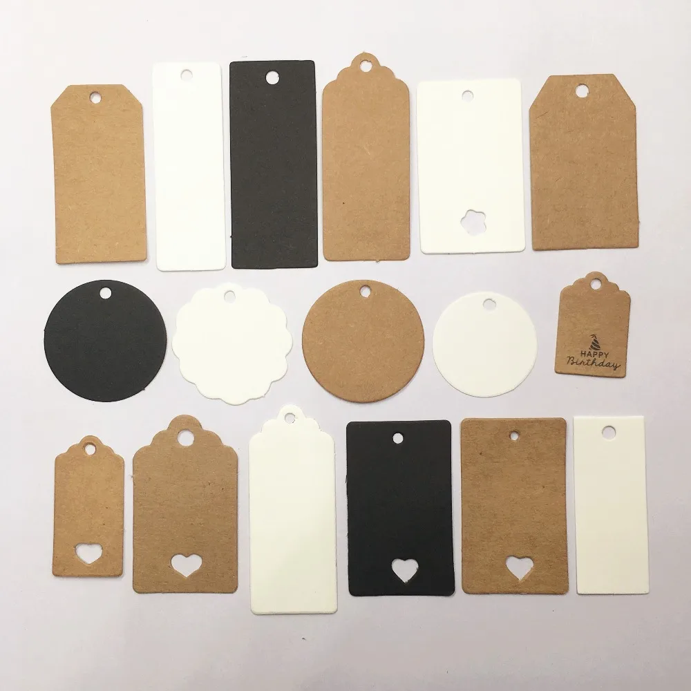 

100pcs Kraft Paper Multi-style Packaging Hang Tags Wedding/Birthday Party Candy Boxes Price Tags for Flower/Cosmetics Labels