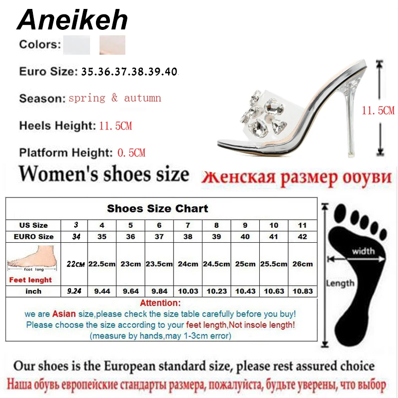 

Aneikeh Summer 2021 Rome Leisure PU Slippers Women Transparent Beads Round Toe Clear Glass Thin High Heel Champagne Silver 35-40