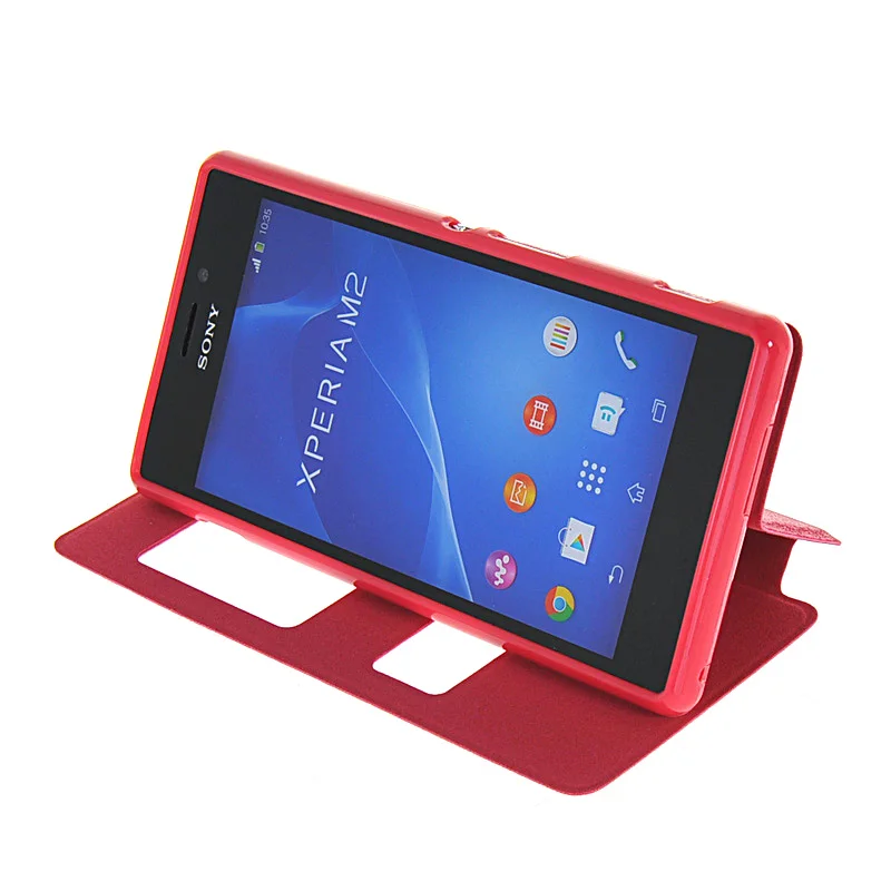 Чехол из искусственной кожи с двойным окном для Sony Xperia M2 4 8 дюйма задняя крышка