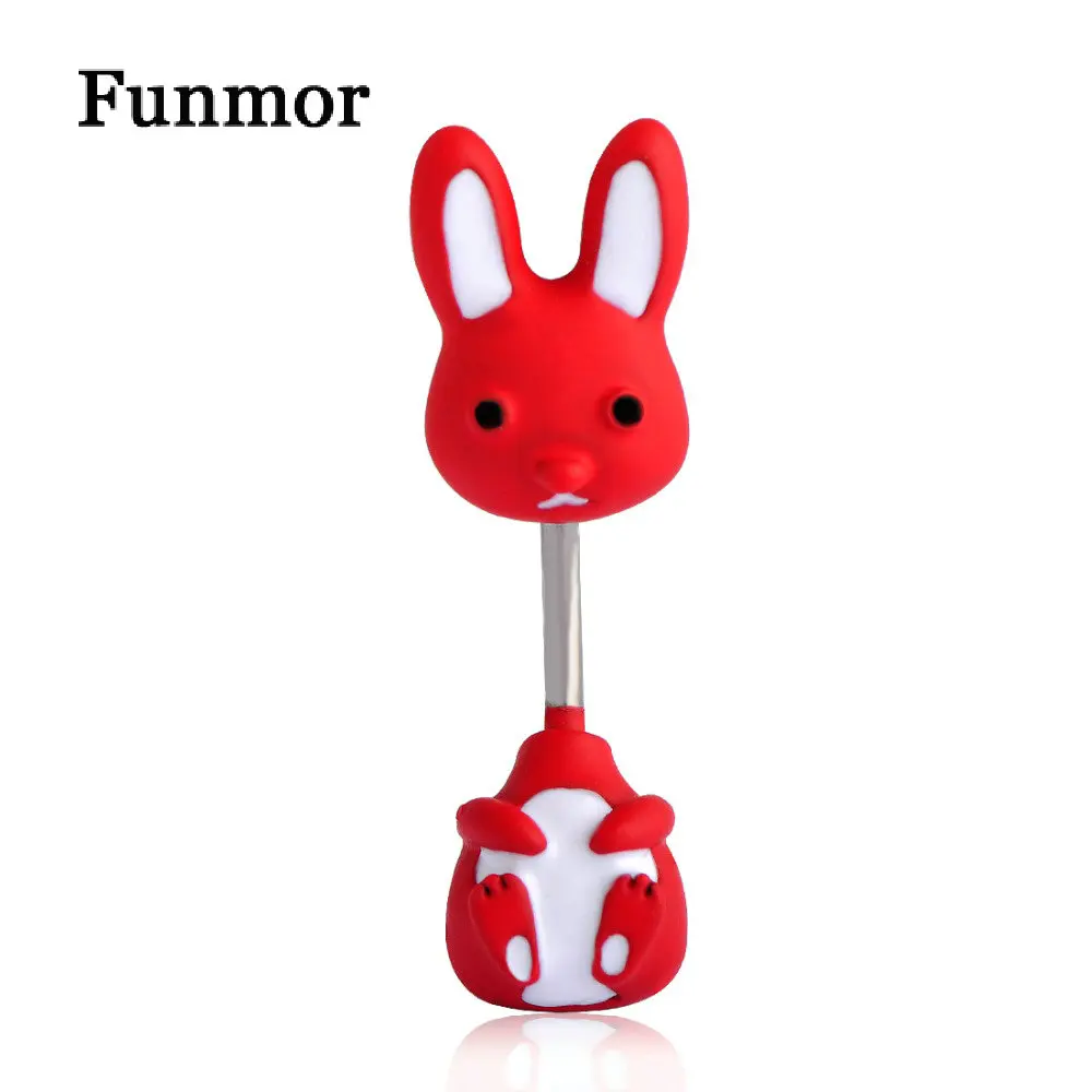 Funmor кольцо на пупок с изображением кролика из медицинской нержавеющей стали 316L