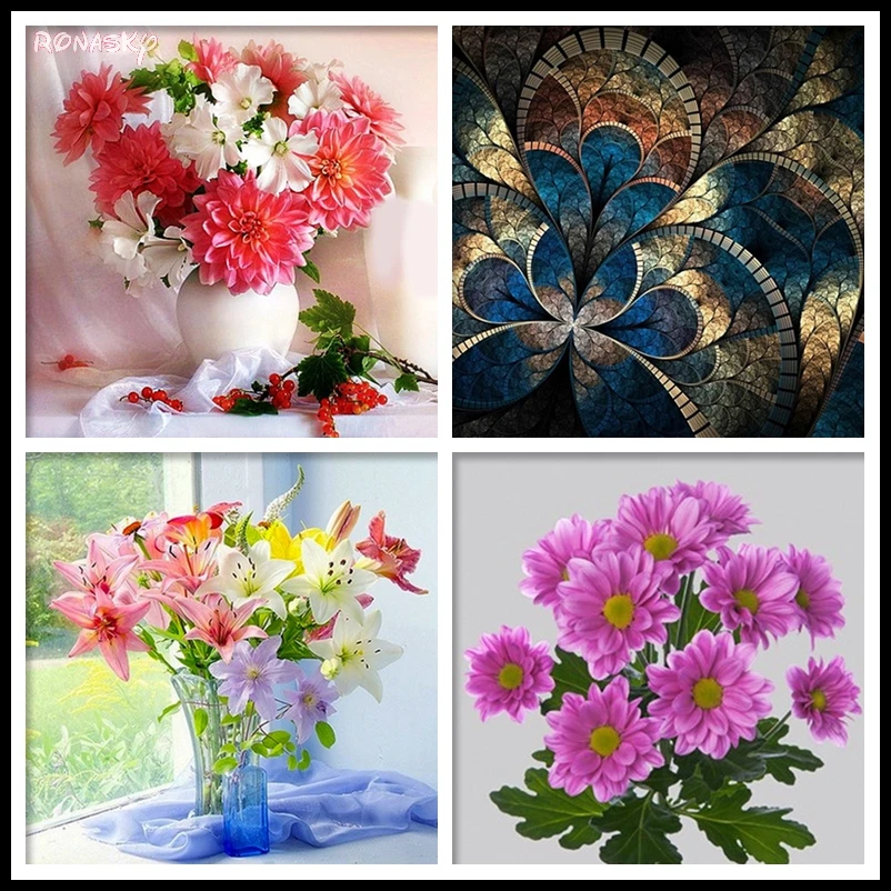 5D DIY Diamond mosaic diamond embroidery pink flowers embroidered Cross Stitch Home decoration Gift christmas RONASKY3536 | Дом и сад