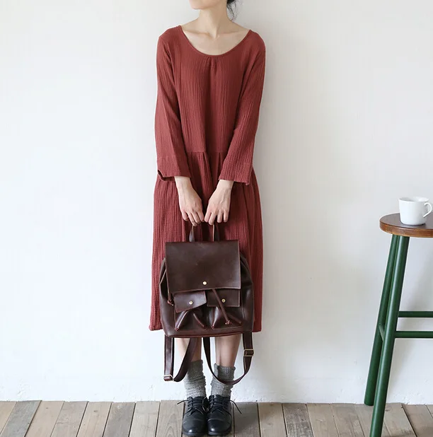 

2022 Spring Summer women three quarter sleeve cotton linen dress,cute preppy style girl cotton dress, dress -