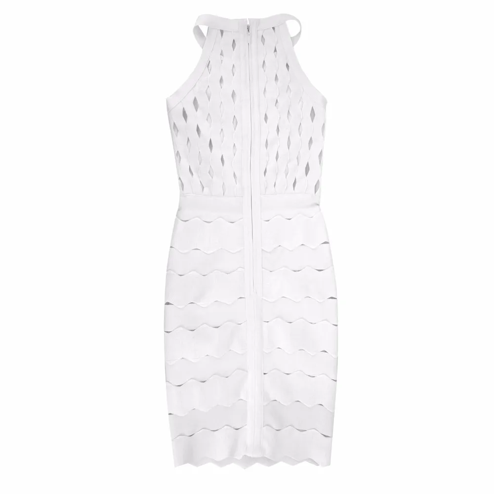 

High Quality White Sleeveless Hollow Out Bodycon Rayon Bandage Dress Evening White Party Dress