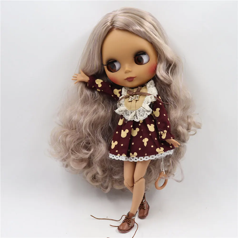 Кукла Blyth от ICY DBS черная кожа матовое лицо тело фиолетовые Смешанные коричневые