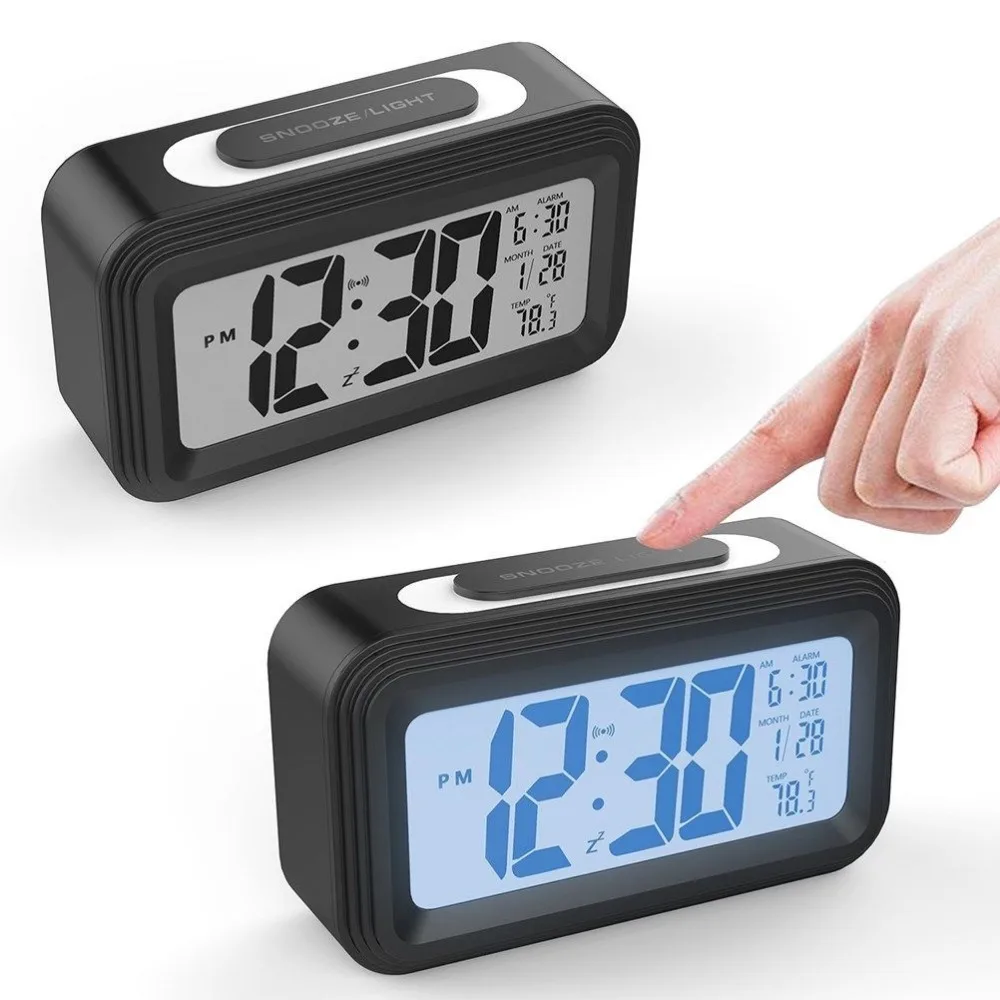 LED Smart Clock Large Digital LCD Display Night Light Alarm Snooze Function With Temperature Luminous Electronic Calendar | Лампы и