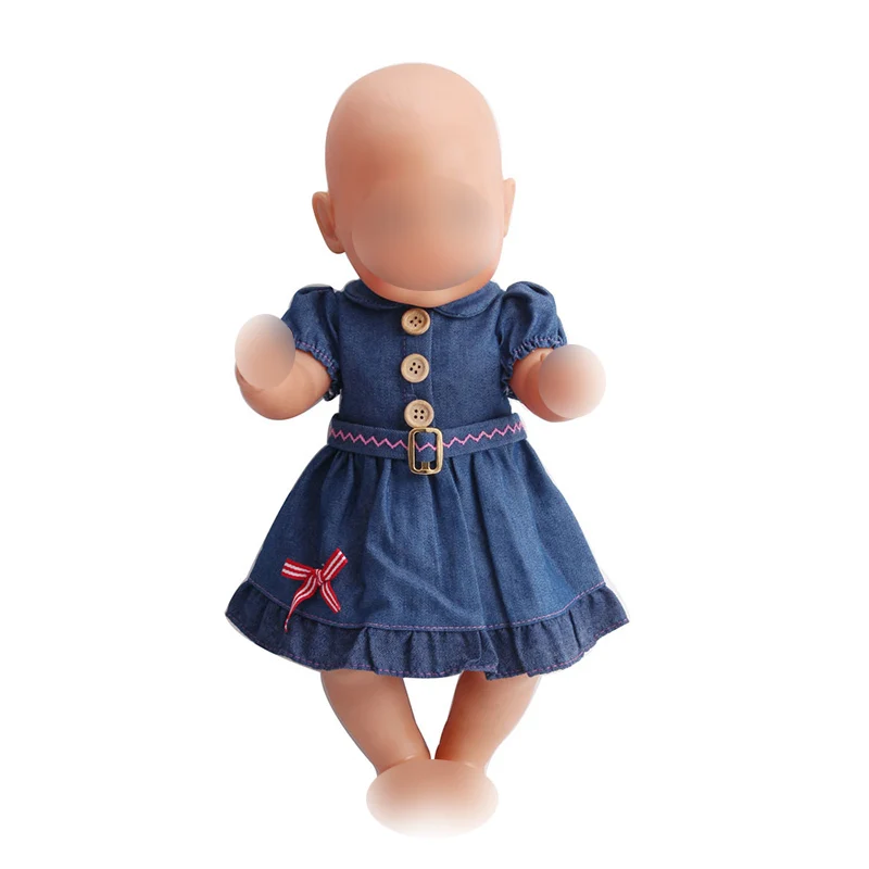 

43 cm dolls Clothes Navy blue denim dress Baby toys fit American 18 inch Girls doll gift for a child a6