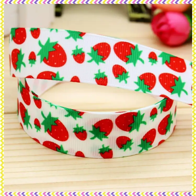 

7/8 ''Бесплатная доставка Клубника печатная grosgrain лента головной убор волос бант diy вечерние украшения оптом OEM 22 мм B1074
