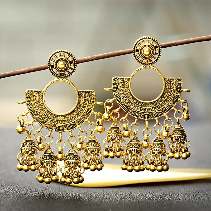Этнические Модные женские Золотые сережки jhumka индийские этнические