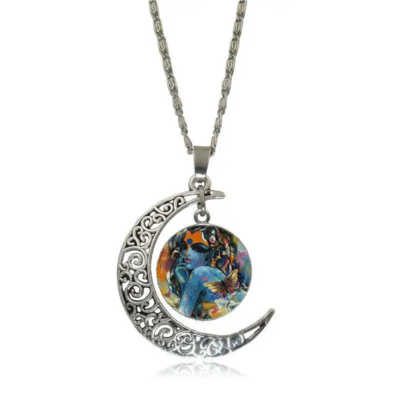 EJ Glaze Life Magazine Butterfly Woman Fashion Glass Cabochon Moon Pendant Necklace Choker Jewelry For Women Gifts Boy | Украшения и