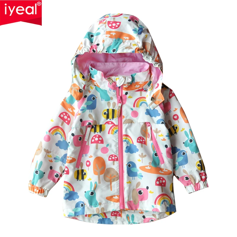 

Ветровка IYEAL для девочек, весенняя, розовая, с капюшоном и длинным рукавом, с мультяшным принтом, 2020