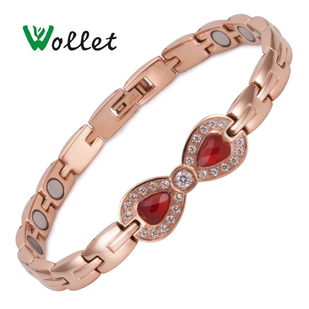 

Wollet Jewelry Butterfly Agate Stainless SteeL Bio Magnetic Bracelet for Women Rose Gold Health Healing Energy Magnet Copper