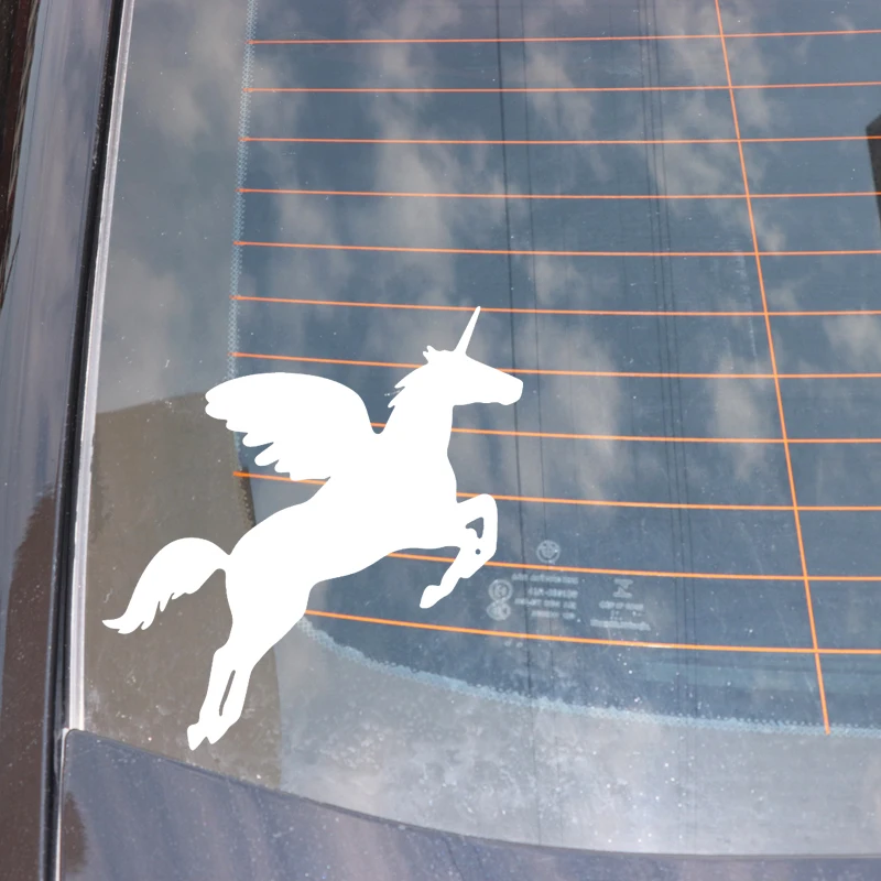 

YJZT 16.3CM*17.4CM Flying Unicorn Fashion Cartoon Vinyl Decal Body Of Car Decor Car Sticker Black/Silver C4-1756