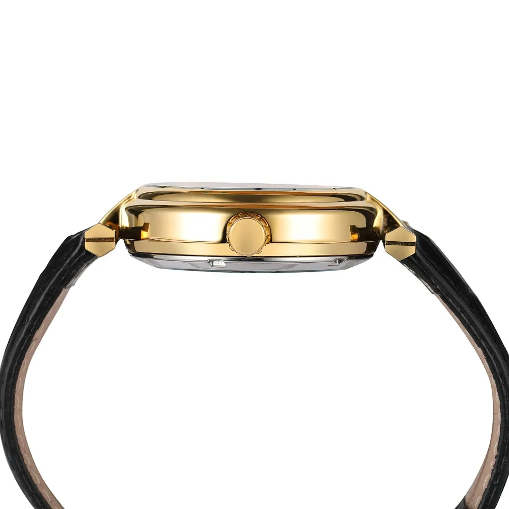 Автоматическая Мода скелет светящиеся руки Дизайн Часы мужские кожаный ремешок