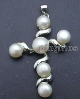 sale big 4030mm cross shape silver plated pendant with natural big 6 8mm white pearl pen209 wholesaleretail free shipping