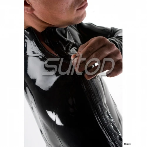 Suitop черный латексный костюм с носками для мужчин резиновый замком|mens latex catsuit|latex