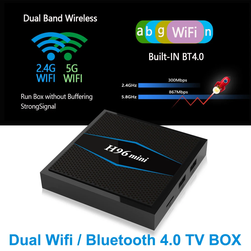 ТВ-приставка H96 Mini Smart Android 7 1 S905W 2 Гб ОЗУ DDR3 16 ПЗУ Wi-Fi 4 ГГц 5 8G Miracast Airplay 4k Box Vs X96 |