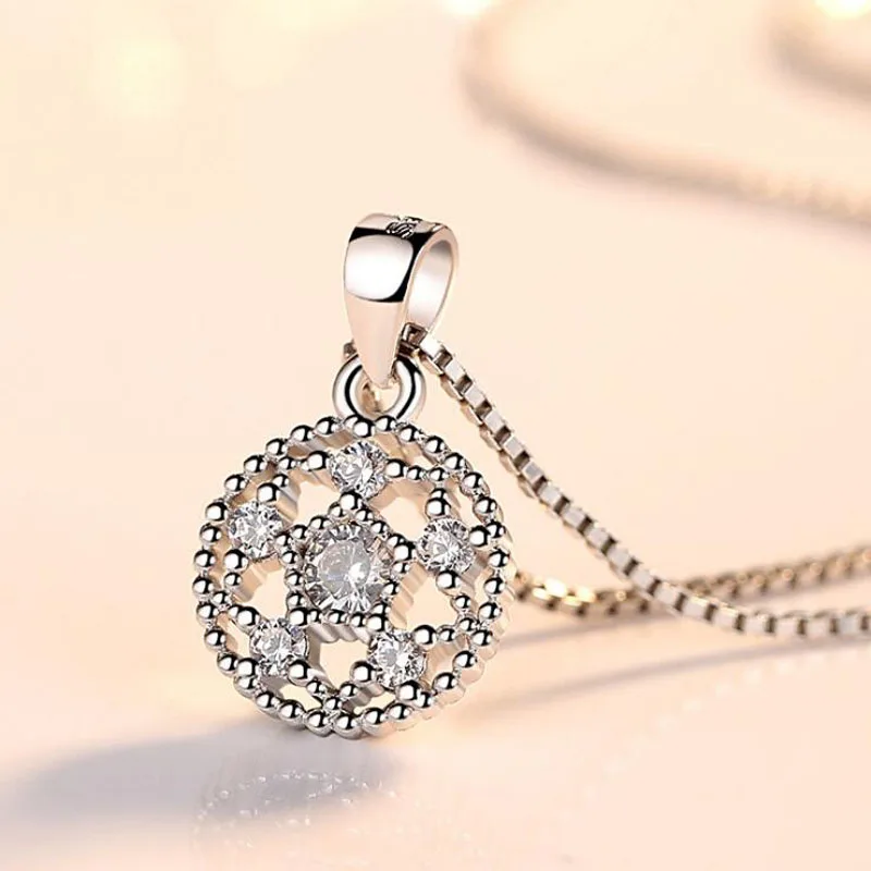 

KOFSAC New Fashion 925 Sterling Silver Necklaces for Women Luxury Zircon Elegant Lotus Round Pendant Jewelry Lady Birthday Gifts