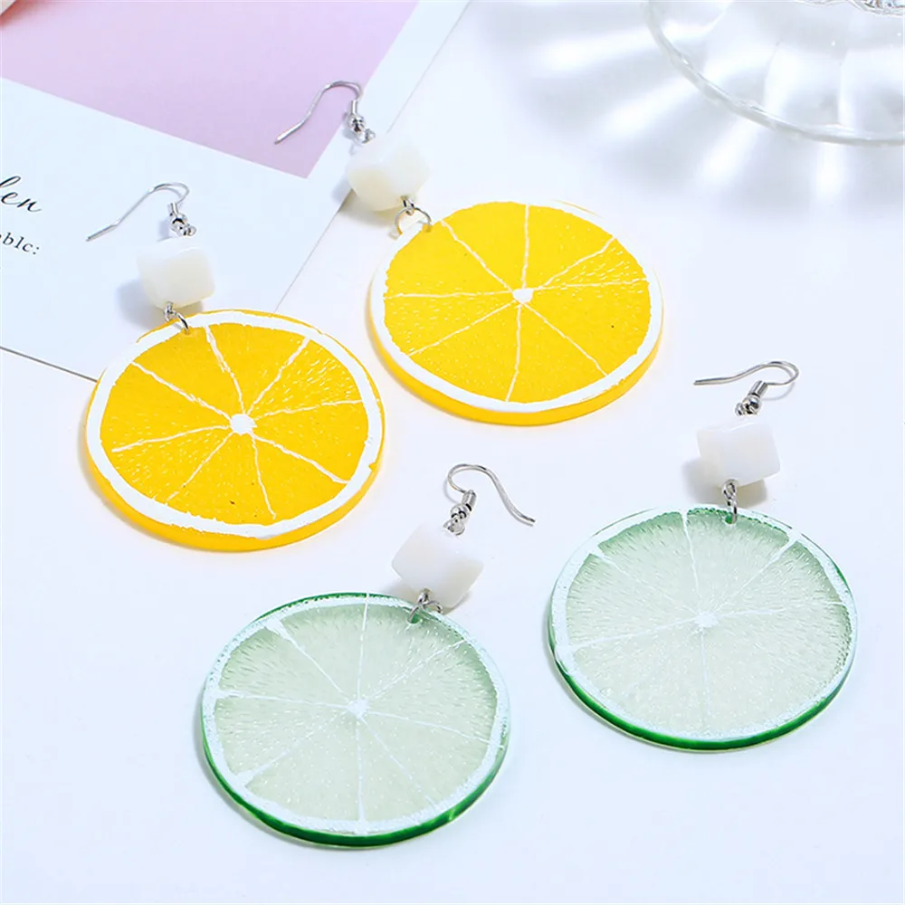 CRLEY 2019 New Harajuku Style Cute Lemon Drop Earrings for Women Girl Sweet Round Slice Fruit Jewelry Long | Украшения и