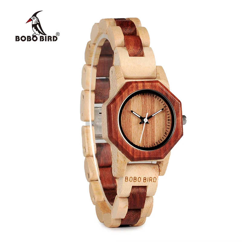 BOBO BIRD WM25M26 Duotone деревянные кварцевые часы для женщин Креативный дизайн восьмиугольник Изысканные часы Подарочная коробка OEM