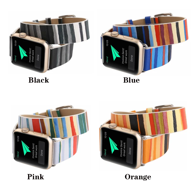 Ремешок из натуральной кожи для Apple watch band 4 44/40 мм двойной круглый цветной