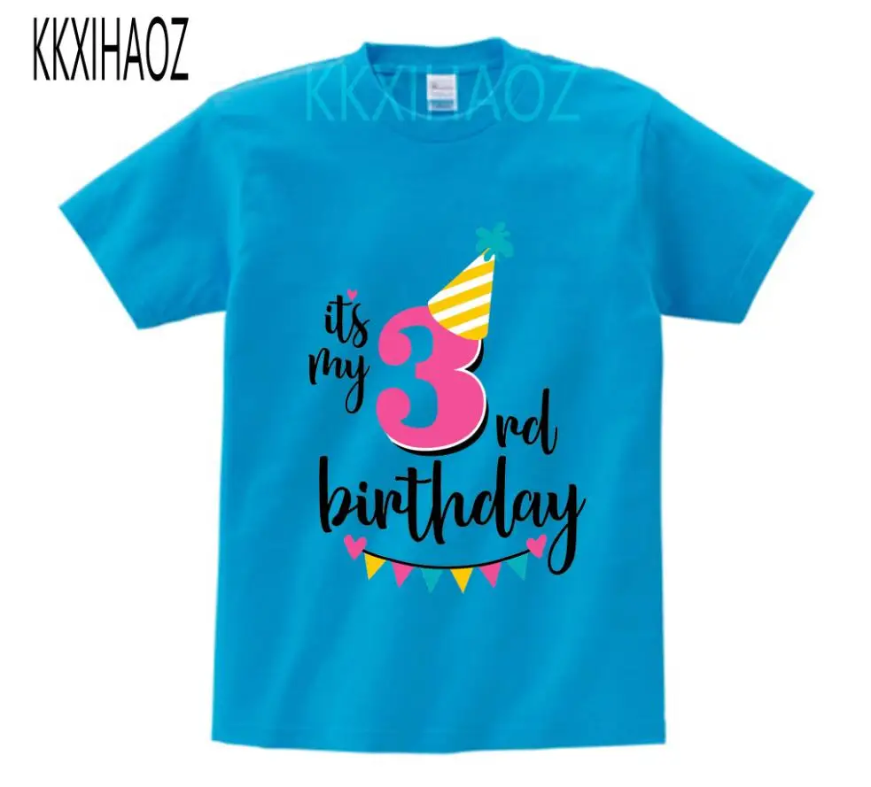 blue childreT-shirt Одежда для маленьких мальчиков и девочек с принтом «it's my 1-3 th Birthday», детская забавная футболка, подарок на день рождения для детей 1-3 лет, NN - Цвет: blue childreT-shirt