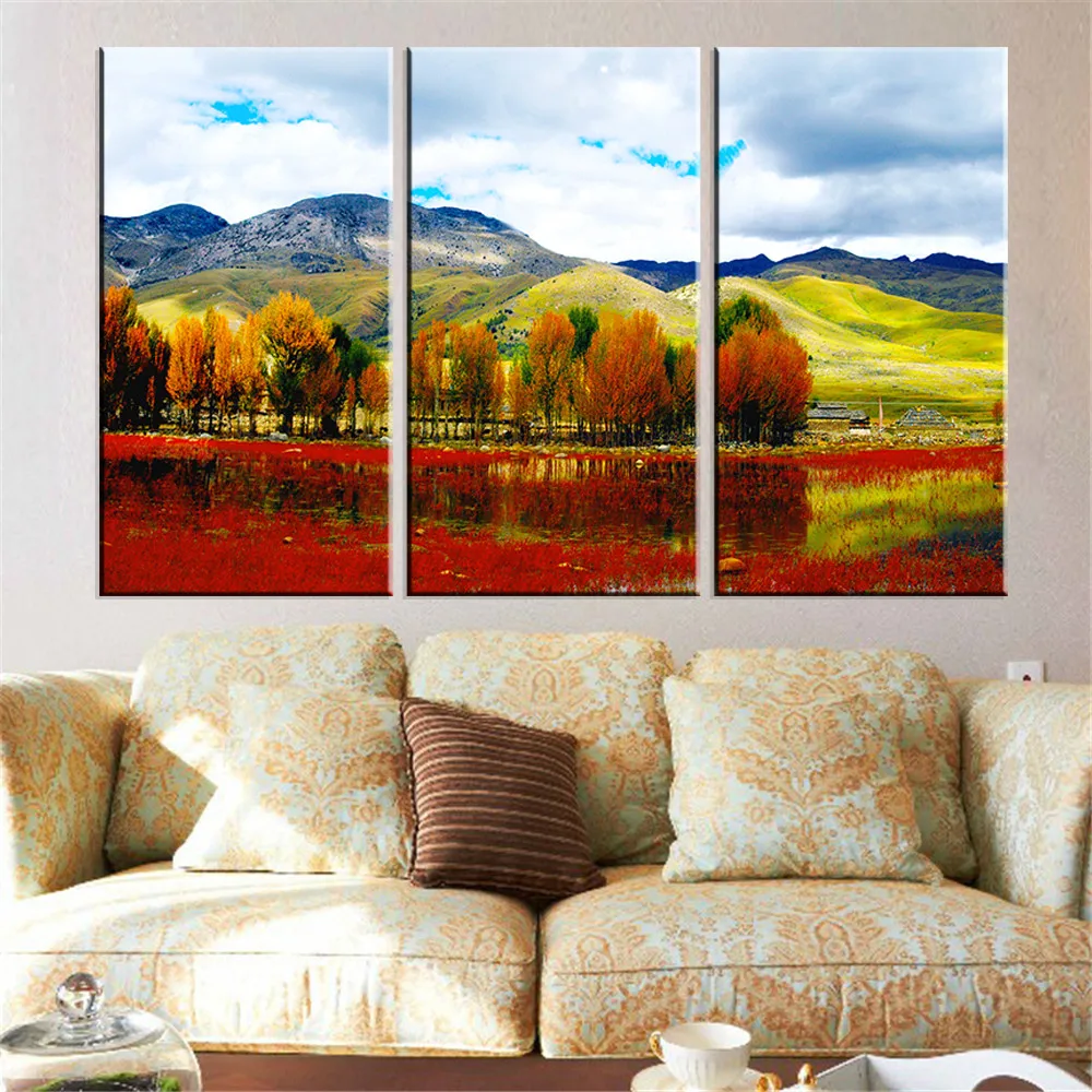 Настенная Масляная живопись искусство модульные картины горное дерево пейзаж