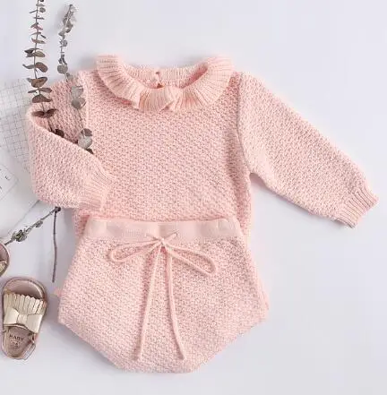 86018 Pink Коллекция года, одежда для маленьких девочек Хлопковый вязаный комплект, пальто и шорты для малышей весенне-осенний комплект одежды для младенцев Одежда для маленьких мальчиков зимняя одежда - Цвет: 86018 Pink