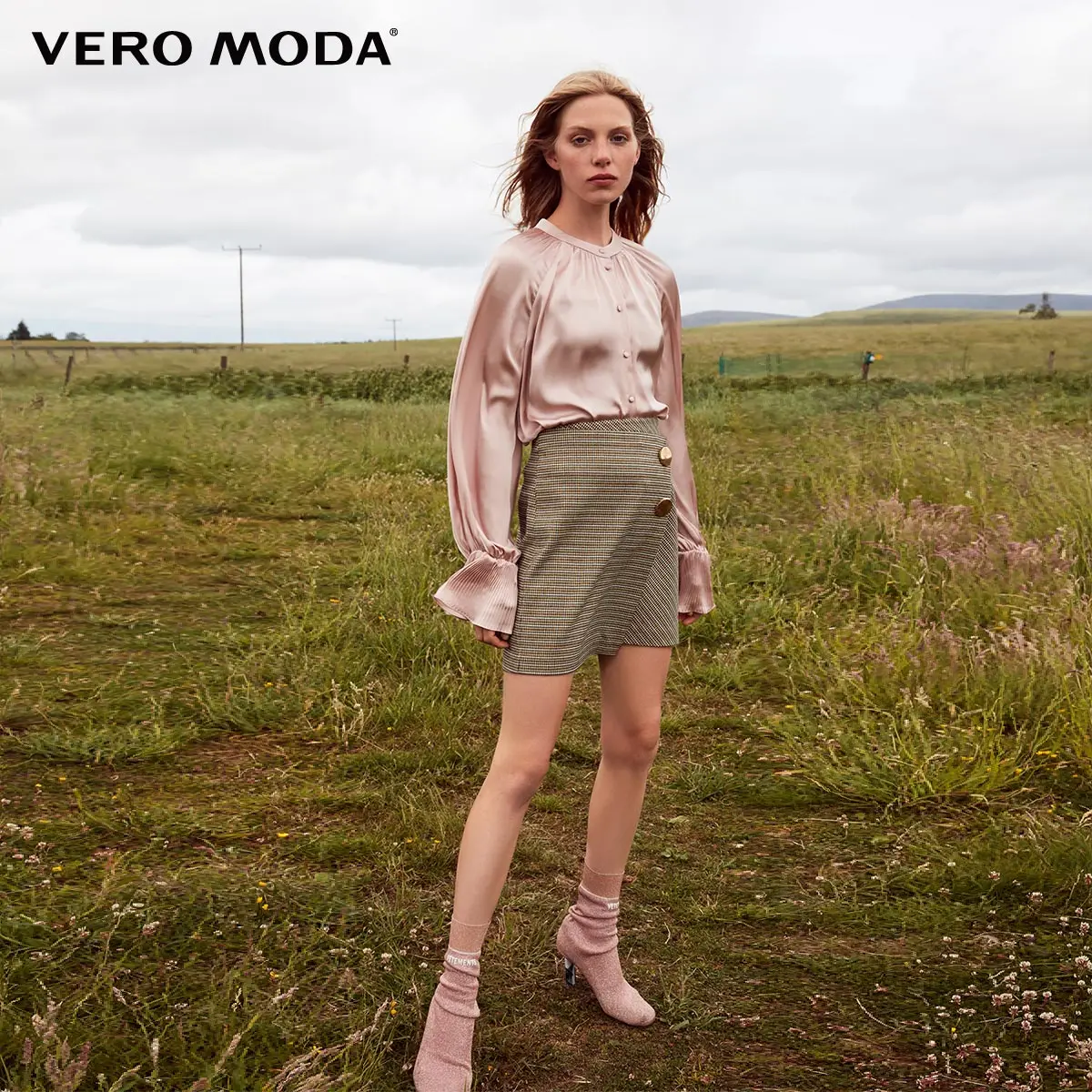 CYPER YELLOW Vero Moda осень креативный пошив металлические пуговицы Хаундстут юбка | 318316517 - Цвет: CYPER YELLOW