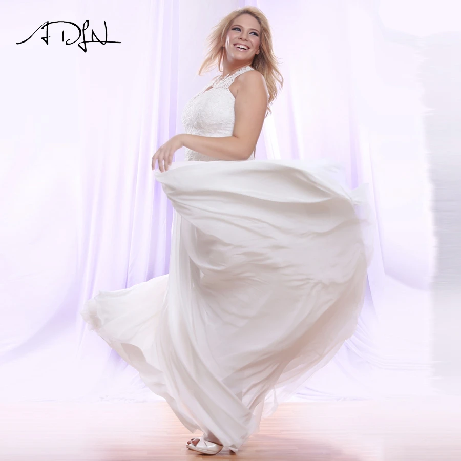 ADLN Шифон Пляж Boho свадебный наряд Холтер Аппликация без рукавов Vestido De Novia