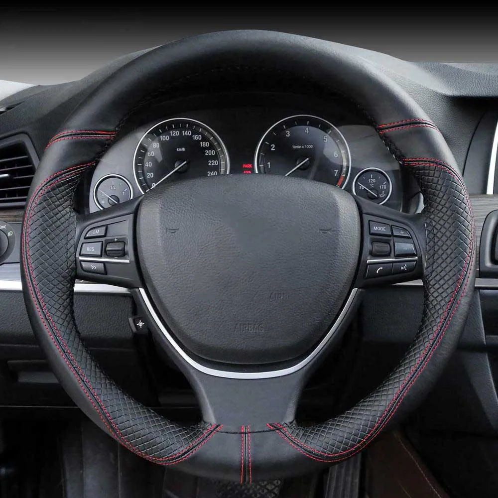 Красный DIY Чехлы рулевого колеса автомобиля из мягкой кожи 38 см оплетка на руль автомобиля с иглой и резьбой аксессуары для интерьера - Название цвета: Красный
