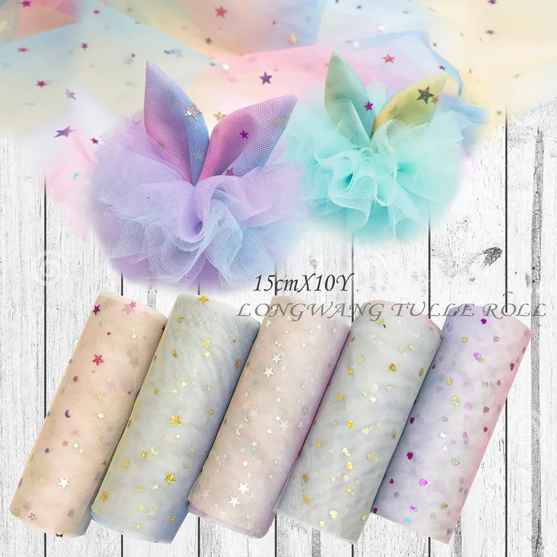 1 шт. радужные Звезды Любовь Тюлевая ткань с блестками DIY Baby Shower пачка юбка украшение свадебного стола подарки на день рождения Швейные аксессуары