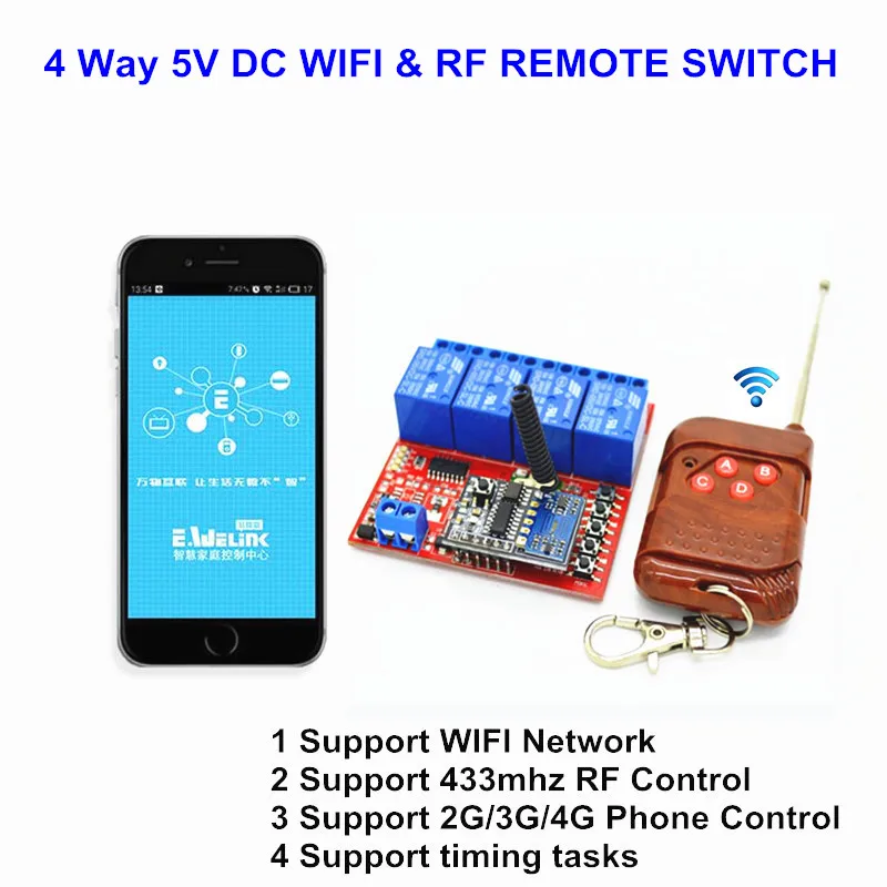 4 Way 5 В V DC wifi Switch by Smart Phone APP RF 433 мГц беспроводной пульт дистанционного управления