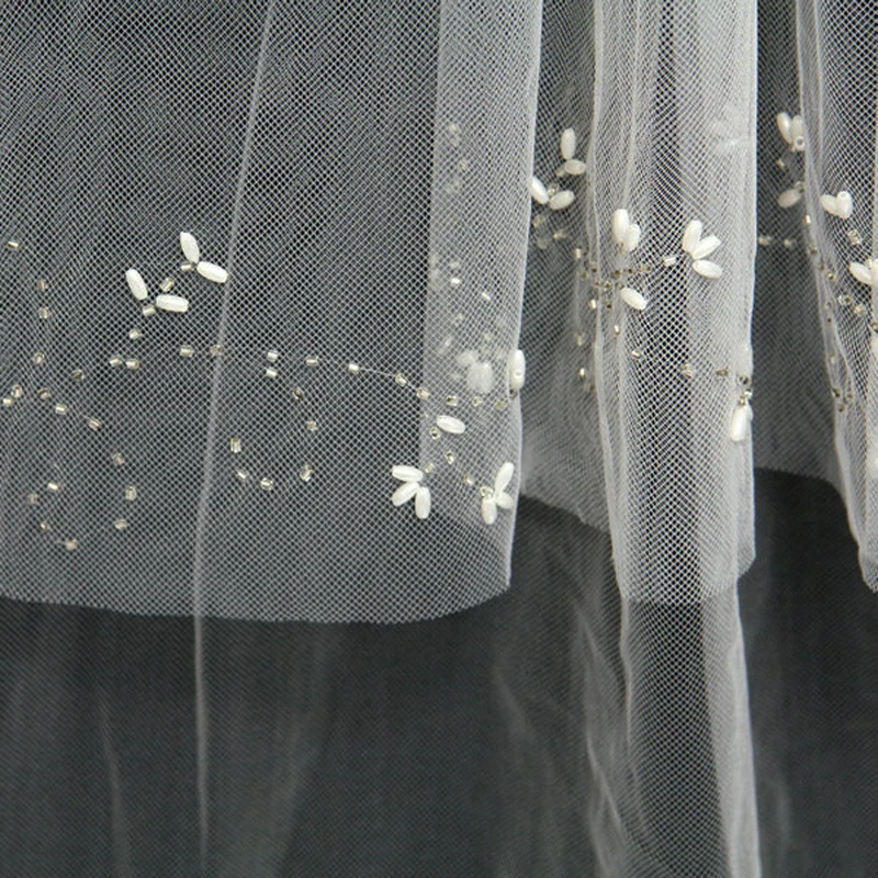 JAEDEN Gorgeous Beading Design Bridal Veils Two Layers Cut Edge Light Ivory Wedding 2017 V032 | Свадьбы и торжества
