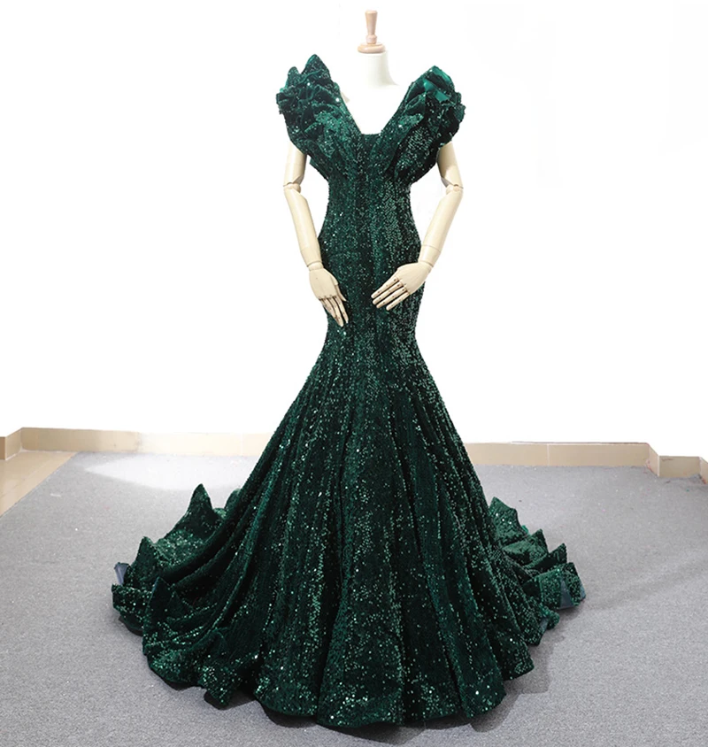 Женское вечернее платье с юбкой годе V образным вырезом и рукавами