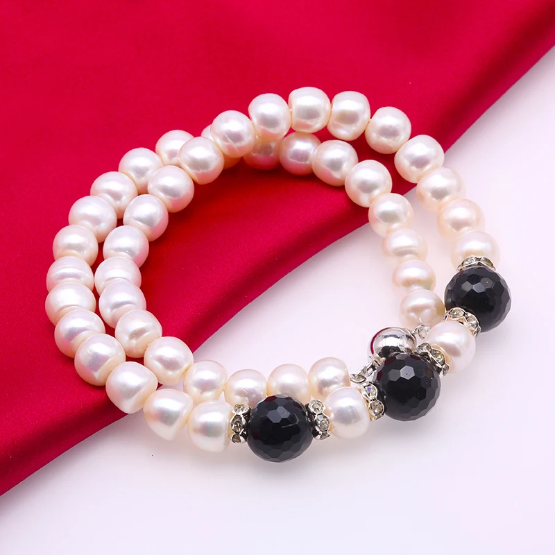 

JYX 10-10.5mm White Natural Freshwater Genuine Pearl Necklace With Black Agate