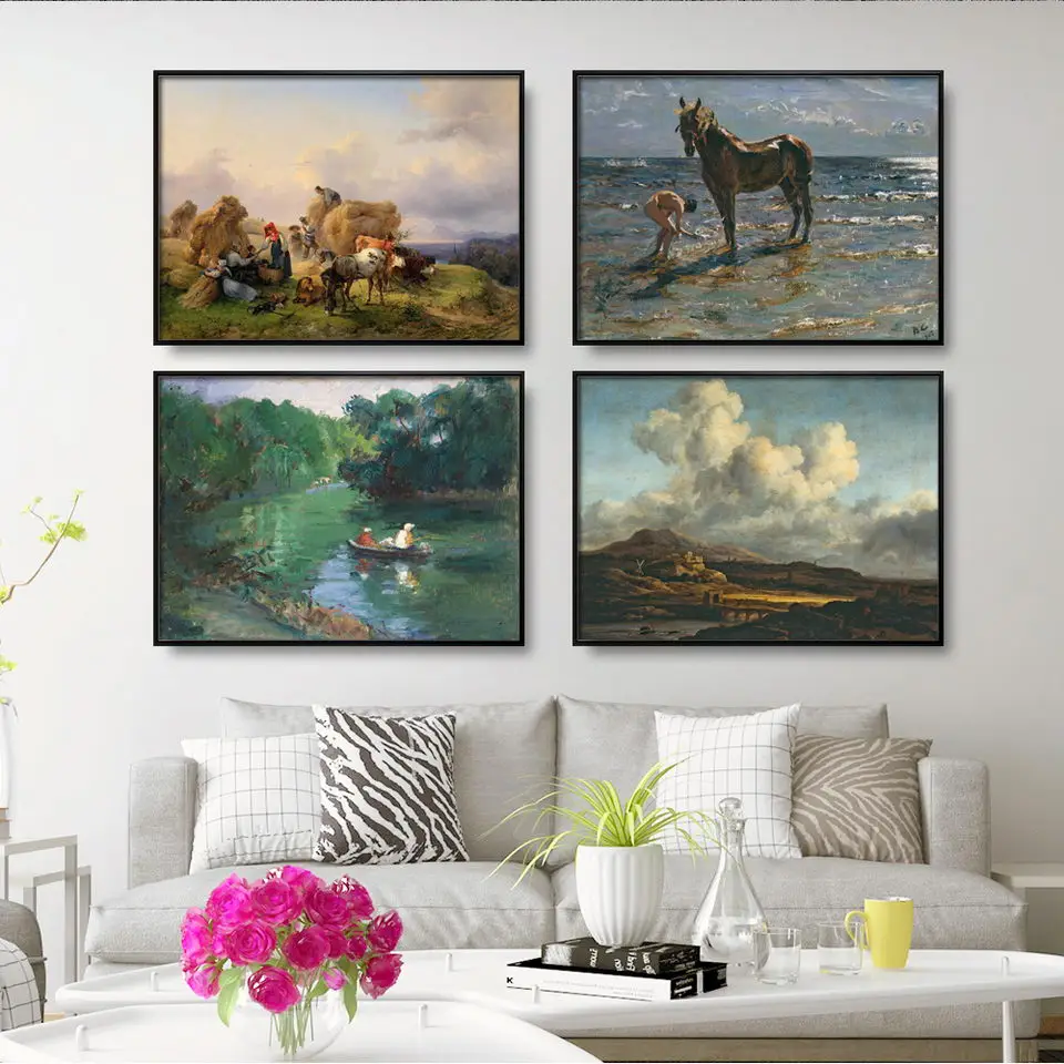 Vinsonloud Home Decoration Print Canvas Picture Wall Art Paintings Oil Unframed Drawings Landscape painting horse boat cloud | Дом и сад