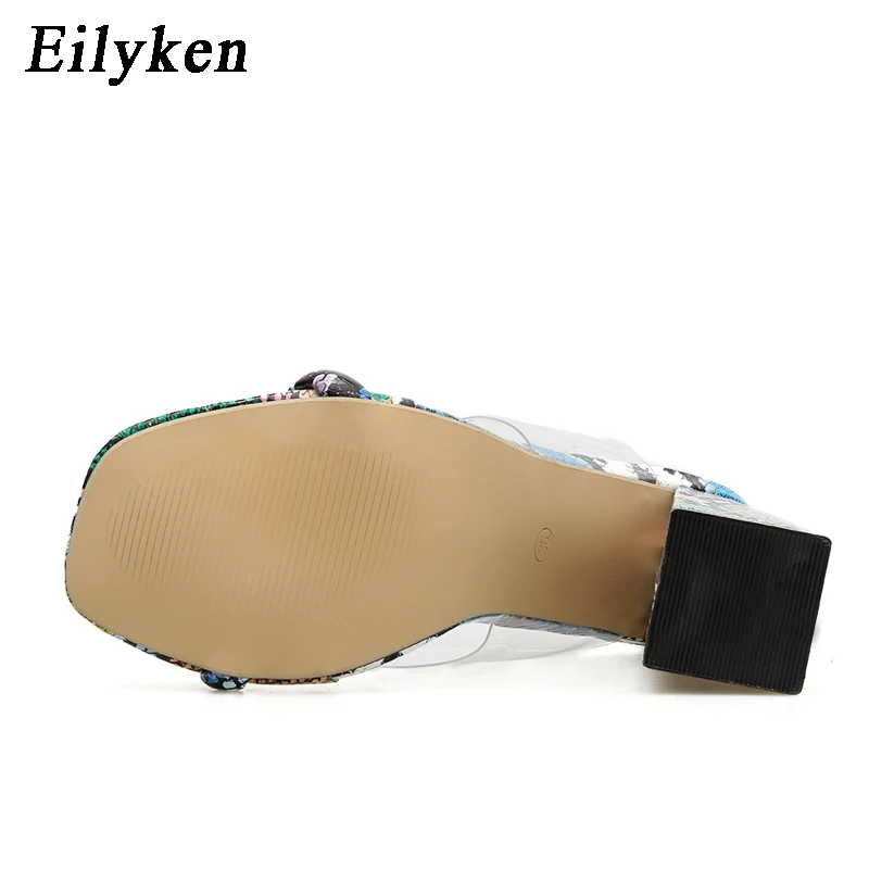 Eilyken/Модные Зеленые женские прозрачные Шлепанцы из ПВХ под змеиную кожу; женские шлепанцы без задника на высоком каблуке с открытым носком; женская обувь