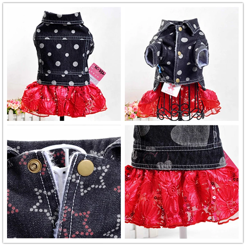 Одежда для собак Джинсовая юбка с кружевным леопардовым принтом платье питомцев