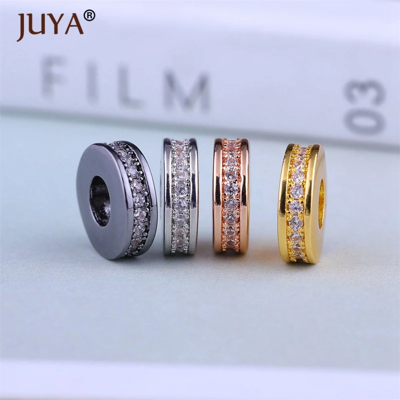 Модные бусины Juya фурнитура медные циркониевые круглые разделители для