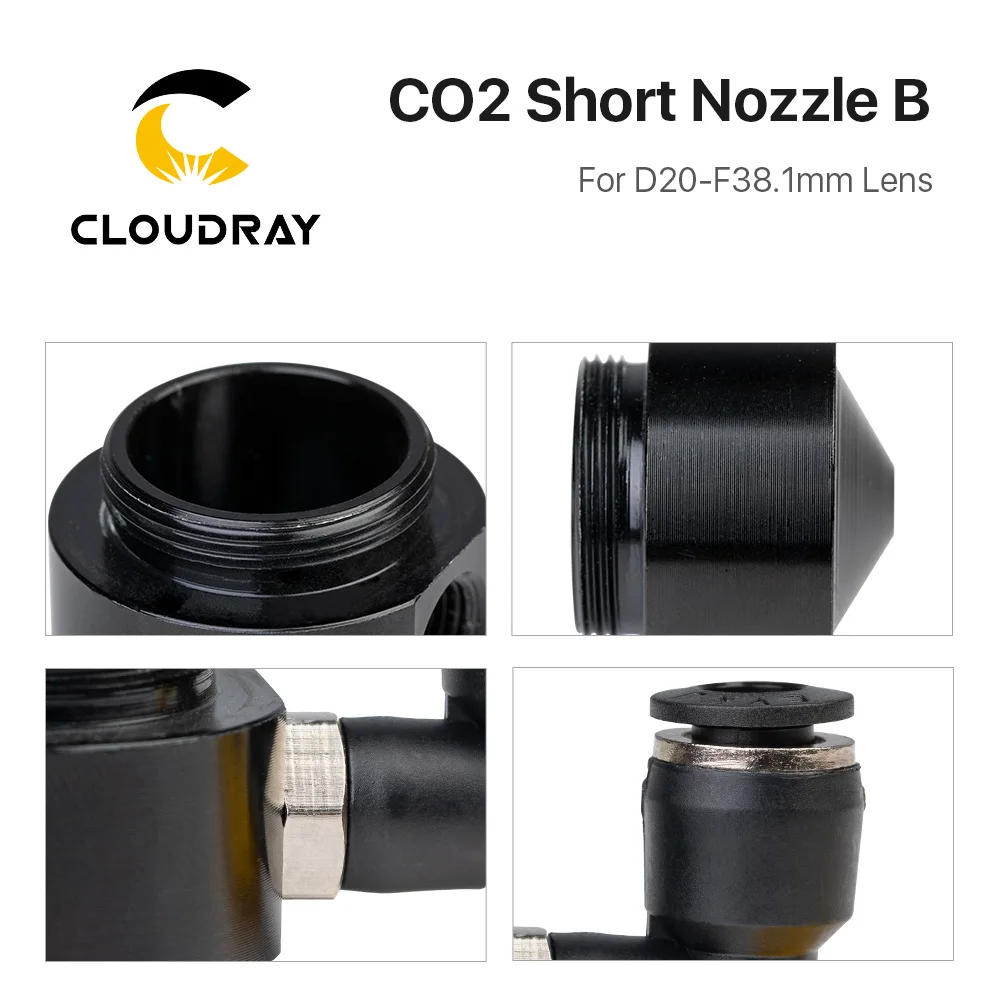 

Cloudray Air Nozzle N02 for Dia.20 FL38.1 Lens CO2 Short Nozzle B with Fitting for Laser Head at CO2 Laser Cutting Machine