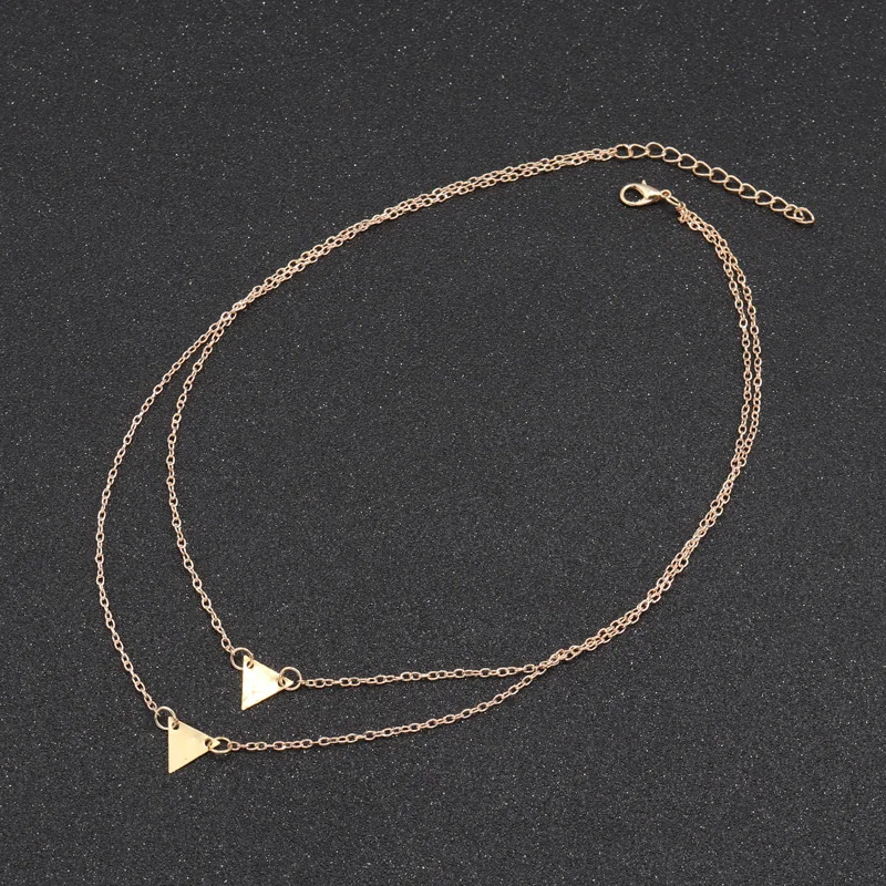 Tenande Simple Style Punk Double Layer Charm Chain Jewelry Gold Color Small Sequins Triangle Necklaces &amp Pendants for Women Gift |