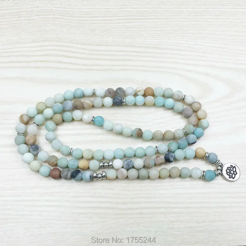 SN1142 Fashion Women`s 8 mm Matte Amazonite 108 Mala Beads Bracelet or Necklace Lotus Buddha Ohm Charm Free Shipping | Украшения и