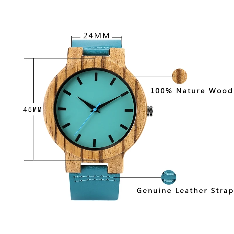 Роскошные Royal Blue Wood Watch Top Кварцевые Наручные Часы Натуральный Бамбук Часы Повседневная Кожа Подарки на День