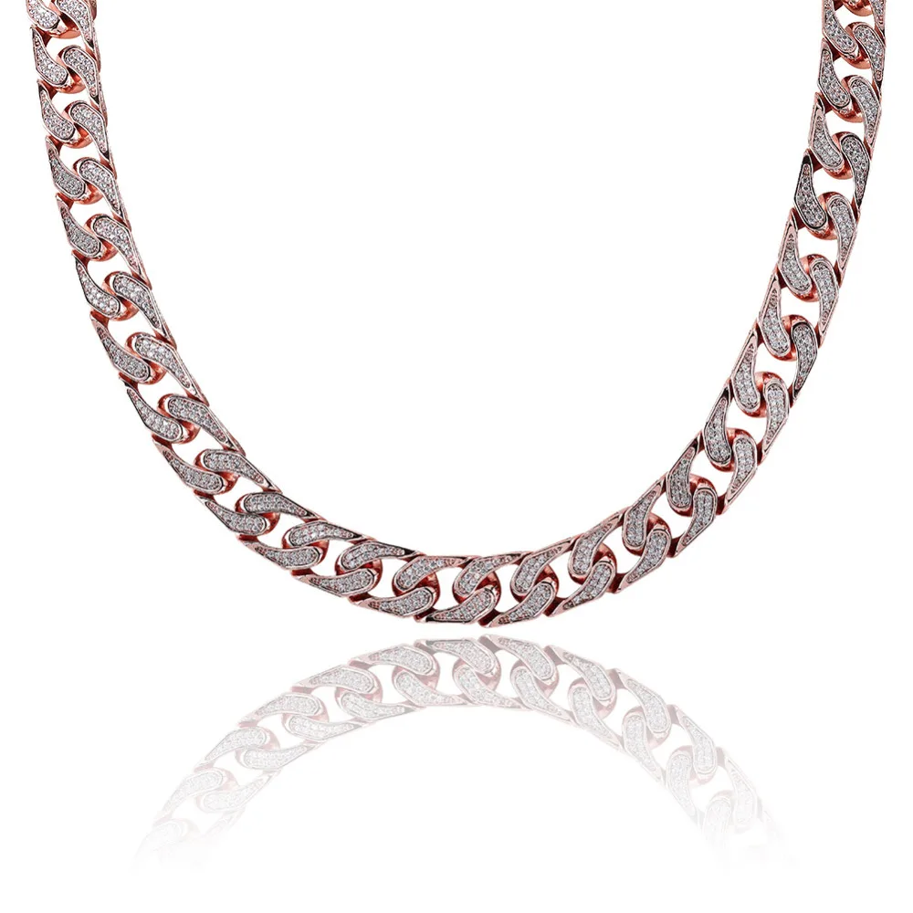 JINAO Hip Hop Jewelry 16mm Miami Cuban Chain Micro Pave Cubic Zirconia Necklace Full Iced Out Chain Gold Silver Bling Male Gifts