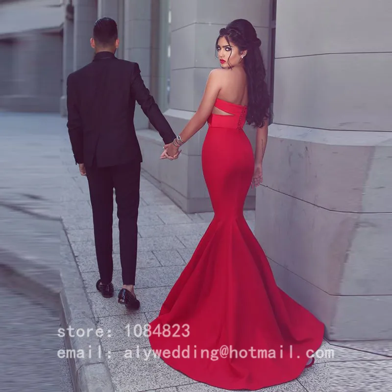 2016 Sexy Red Вечернее Платье Милая Атласная Русалка Длиной до пола Abendkleider Vestidos Де