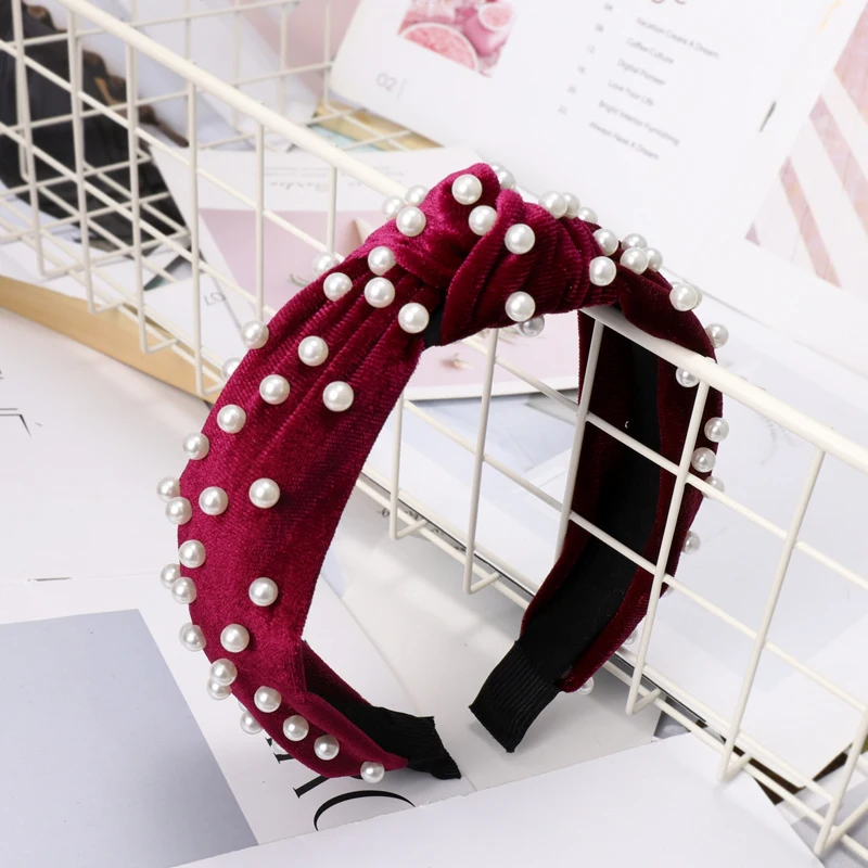 1PC Fashion Women Knotted Headbands Simple Nailed Hair Bands Pearls Headdress Headwear Accessories Female |